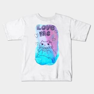 Love Me Fluffy Watercolor Cat Kids T-Shirt